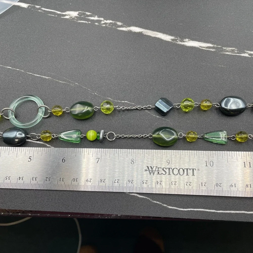 Silver-Tone Green‎ Peridot Tourmaline Station Statement Beaded Lobster Necklace